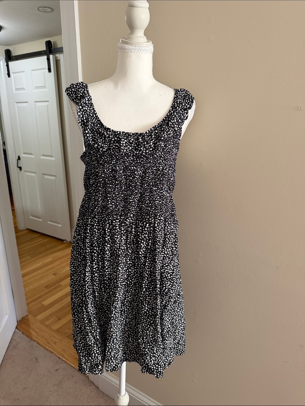 LOFT Black and White Dot Sleeveless Dress